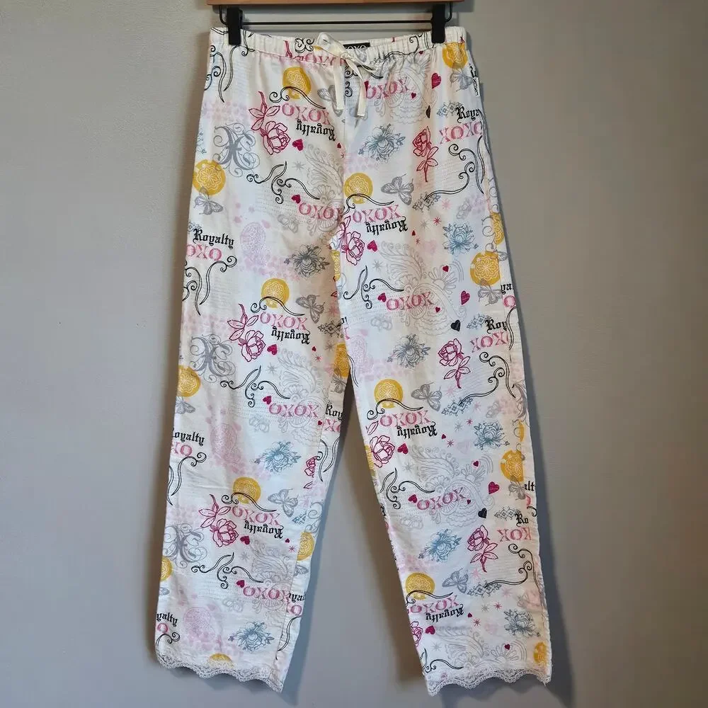 XOXO Womens Flannel Pajama Pants Size‎ M Y2K Lounge 100% Cotton Lace Trim Soft